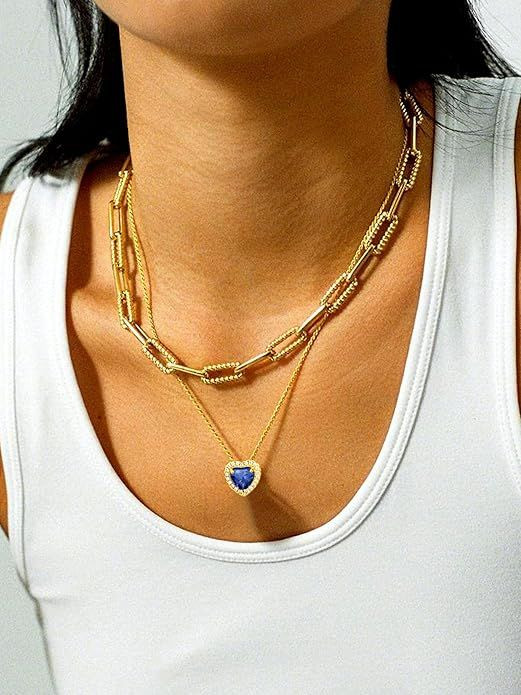 Sparkling 925 Sterling Silver Birthstone Necklaces for Women, Created Heart/Round/Teardrop/Square Crystal Solitaire Pendant Diamond Necklace, Great Birthday/Anniversary/Wedding Gifts