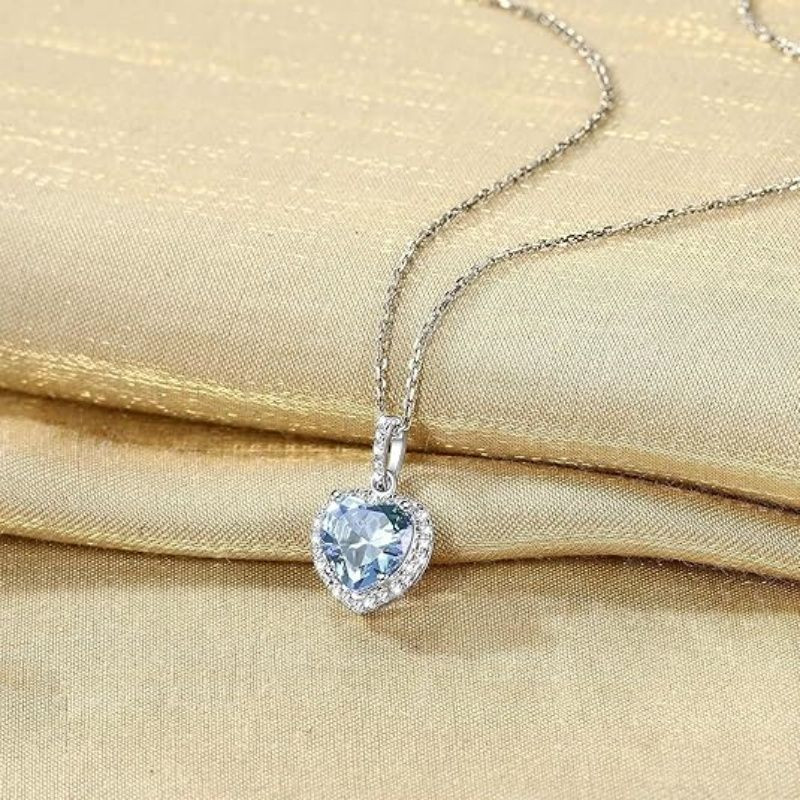 Sparkling 925 Sterling Silver Birthstone Necklaces for Women, Created Heart/Round/Teardrop/Square Crystal Solitaire Pendant Diamond Necklace, Great Birthday/Anniversary/Wedding Gifts