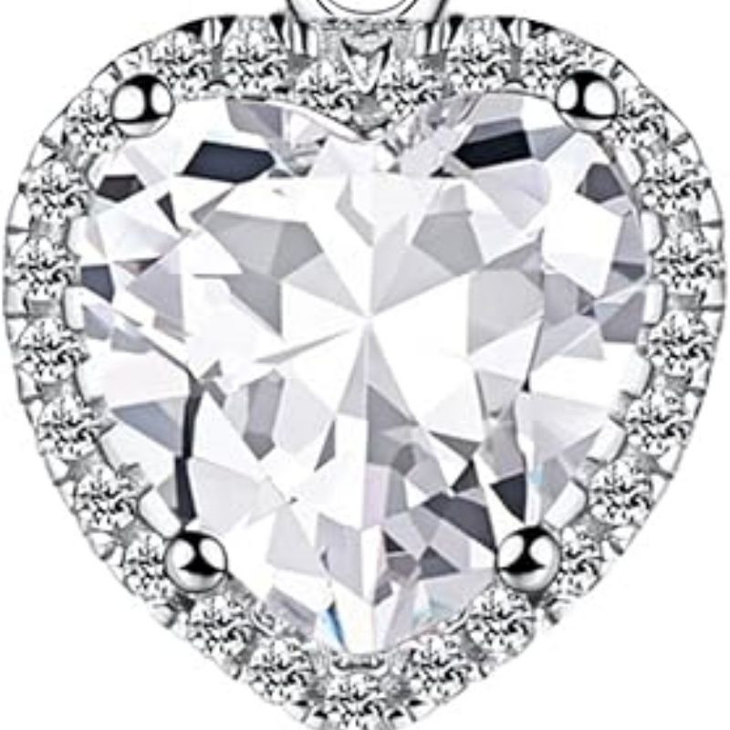 Sparkling 925 Sterling Silver Birthstone Necklaces for Women, Created Heart/Round/Teardrop/Square Crystal Solitaire Pendant Diamond Necklace, Great Birthday/Anniversary/Wedding Gifts