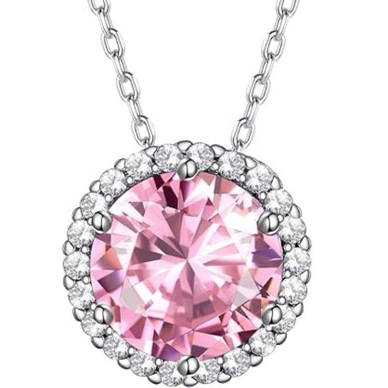 Sparkling 925 Sterling Silver Birthstone Necklaces for Women, Created Heart/Round/Teardrop/Square Crystal Solitaire Pendant Diamond Necklace, Great Birthday/Anniversary/Wedding Gifts