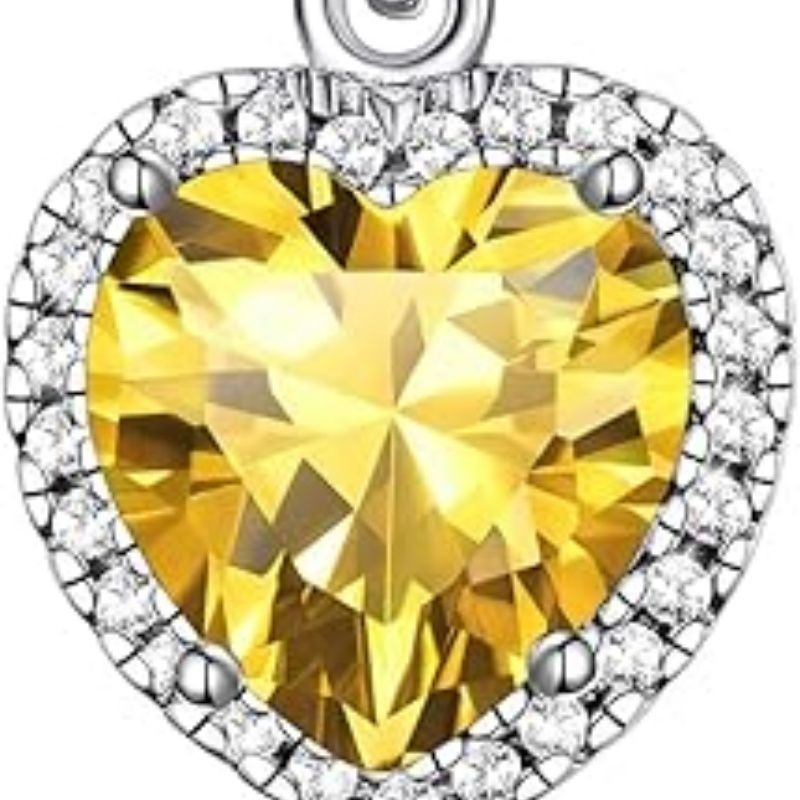 Sparkling 925 Sterling Silver Birthstone Necklaces for Women, Created Heart/Round/Teardrop/Square Crystal Solitaire Pendant Diamond Necklace, Great Birthday/Anniversary/Wedding Gifts