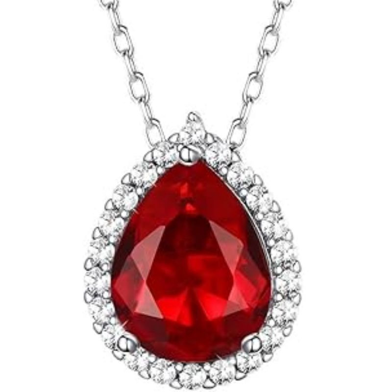Sparkling 925 Sterling Silver Birthstone Necklaces for Women, Created Heart/Round/Teardrop/Square Crystal Solitaire Pendant Diamond Necklace, Great Birthday/Anniversary/Wedding Gifts