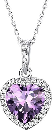 Sparkling 925 Sterling Silver Birthstone Necklaces for Women, Created Heart/Round/Teardrop/Square Crystal Solitaire Pendant Diamond Necklace, Great Birthday/Anniversary/Wedding Gifts