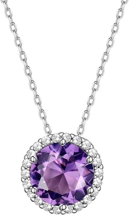 Sparkling 925 Sterling Silver Birthstone Necklaces for Women, Created Heart/Round/Teardrop/Square Crystal Solitaire Pendant Diamond Necklace, Great Birthday/Anniversary/Wedding Gifts