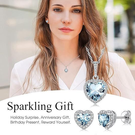 Sparkling 925 Sterling Silver Birthstone Necklaces for Women, Created Heart/Round/Teardrop/Square Crystal Solitaire Pendant Diamond Necklace, Great Birthday/Anniversary/Wedding Gifts