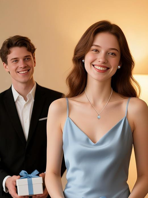 Sparkling 925 Sterling Silver Birthstone Necklaces for Women, Created Heart/Round/Teardrop/Square Crystal Solitaire Pendant Diamond Necklace, Great Birthday/Anniversary/Wedding Gifts
