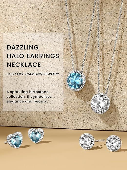 Sparkling 925 Sterling Silver Birthstone Necklaces for Women, Created Heart/Round/Teardrop/Square Crystal Solitaire Pendant Diamond Necklace, Great Birthday/Anniversary/Wedding Gifts