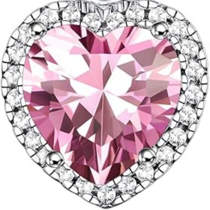 Sparkling 925 Sterling Silver Birthstone Necklaces for Women, Created Heart/Round/Teardrop/Square Crystal Solitaire Pendant Diamond Necklace, Great Birthday/Anniversary/Wedding Gifts