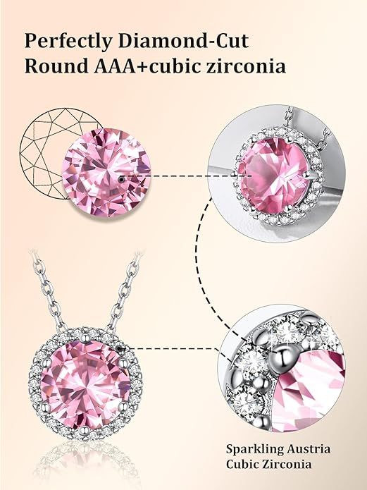 Sparkling 925 Sterling Silver Birthstone Necklaces for Women, Created Heart/Round/Teardrop/Square Crystal Solitaire Pendant Diamond Necklace, Great Birthday/Anniversary/Wedding Gifts