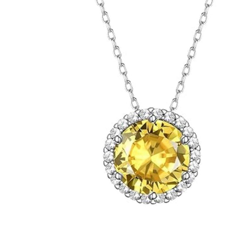 Sparkling 925 Sterling Silver Birthstone Necklaces for Women, Created Heart/Round/Teardrop/Square Crystal Solitaire Pendant Diamond Necklace, Great Birthday/Anniversary/Wedding Gifts