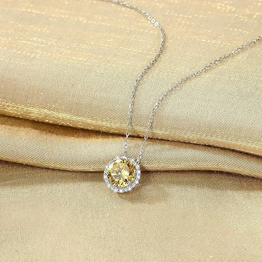 Sparkling 925 Sterling Silver Birthstone Necklaces for Women, Created Heart/Round/Teardrop/Square Crystal Solitaire Pendant Diamond Necklace, Great Birthday/Anniversary/Wedding Gifts