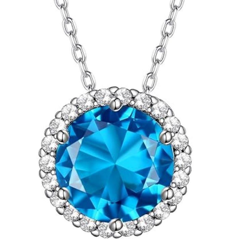 Sparkling 925 Sterling Silver Birthstone Necklaces for Women, Created Heart/Round/Teardrop/Square Crystal Solitaire Pendant Diamond Necklace, Great Birthday/Anniversary/Wedding Gifts