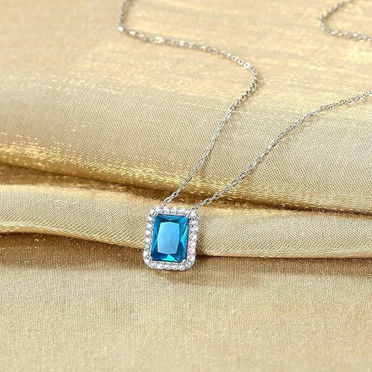 Sparkling 925 Sterling Silver Birthstone Necklaces for Women, Created Heart/Round/Teardrop/Square Crystal Solitaire Pendant Diamond Necklace, Great Birthday/Anniversary/Wedding Gifts