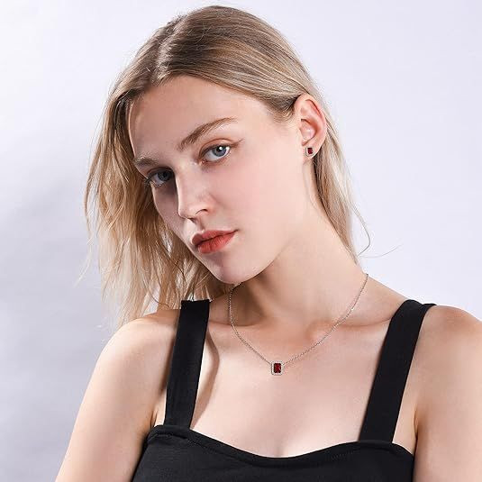 Sparkling 925 Sterling Silver Birthstone Necklaces for Women, Created Heart/Round/Teardrop/Square Crystal Solitaire Pendant Diamond Necklace, Great Birthday/Anniversary/Wedding Gifts