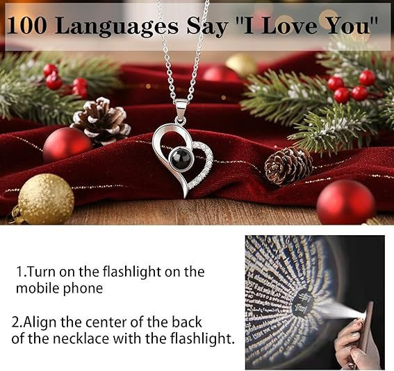 Preserved Real Rose with Heart Necklace I Love You in 100 Languages,Romantic Valentine's Day Gifts for Her