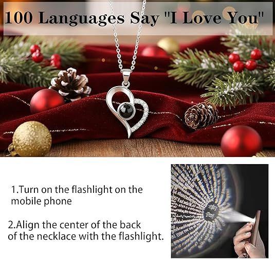 Preserved Real Rose with Heart Necklace I Love You in 100 Languages,Romantic Valentine's Day Gifts for Her
