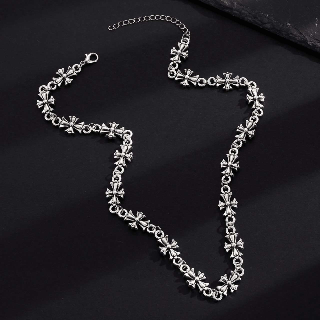 Vintage Gothic Cross Flower Chain Bracelet For Men Women, Punk Hip Hop Retro Silver Plated Stainless Steel Link Bracelet, Rock Streetwear Adjustable Wristband Jewelry Gift