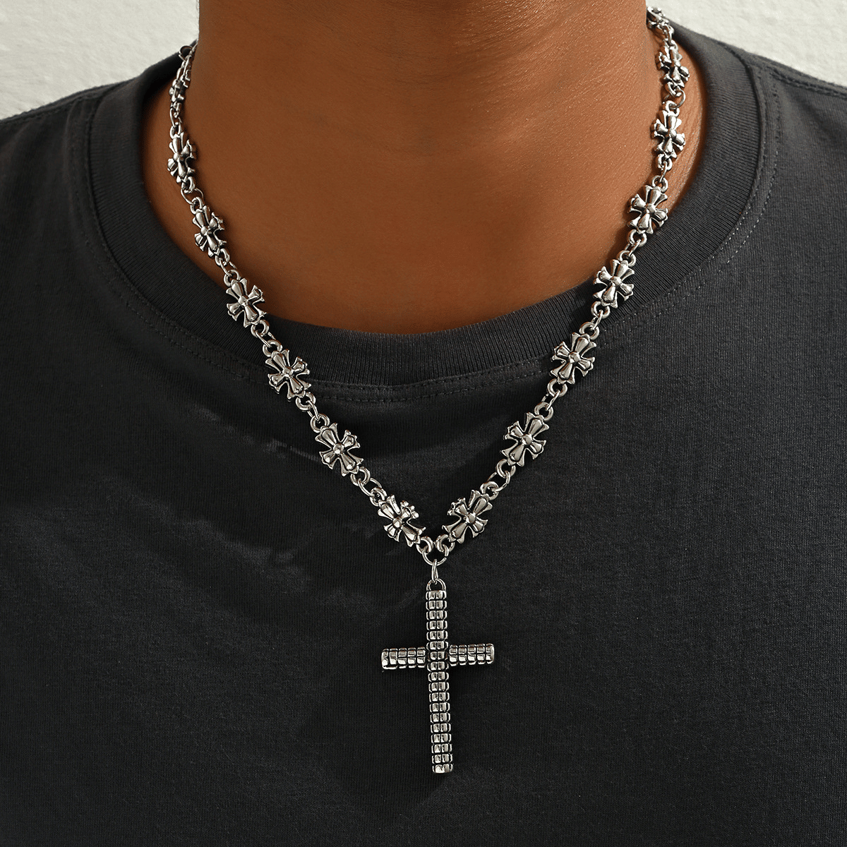 Vintage Gothic Cross Flower Chain Bracelet For Men Women, Punk Hip Hop Retro Silver Plated Stainless Steel Link Bracelet, Rock Streetwear Adjustable Wristband Jewelry Gift