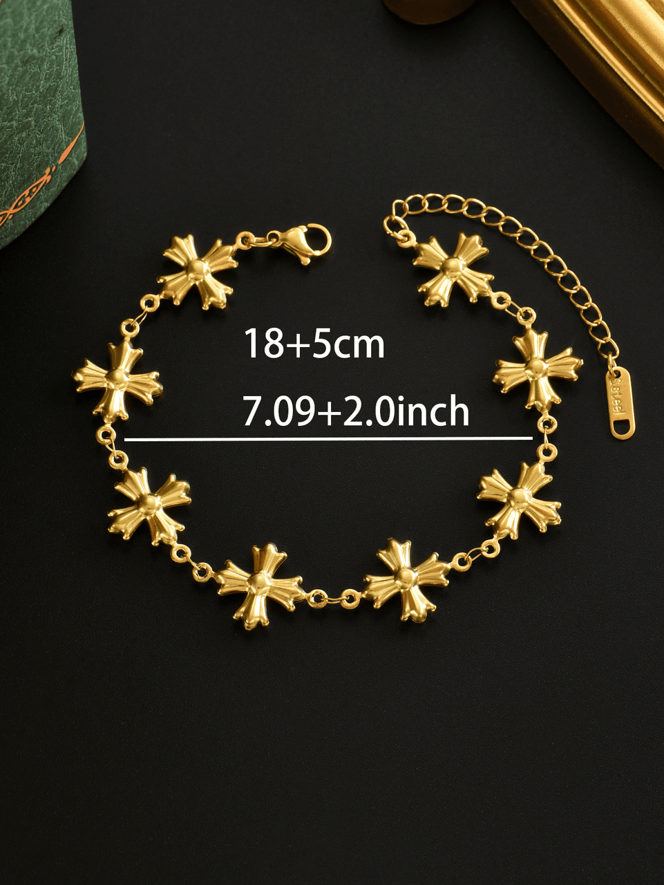 Vintage Gothic Cross Flower Chain Bracelet For Men Women, Punk Hip Hop Retro Silver Plated Stainless Steel Link Bracelet, Rock Streetwear Adjustable Wristband Jewelry Gift