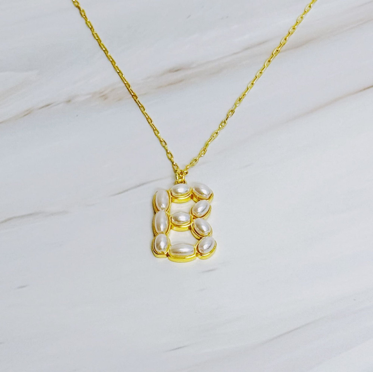 Pearl Mosaic Initial Pendant Necklace