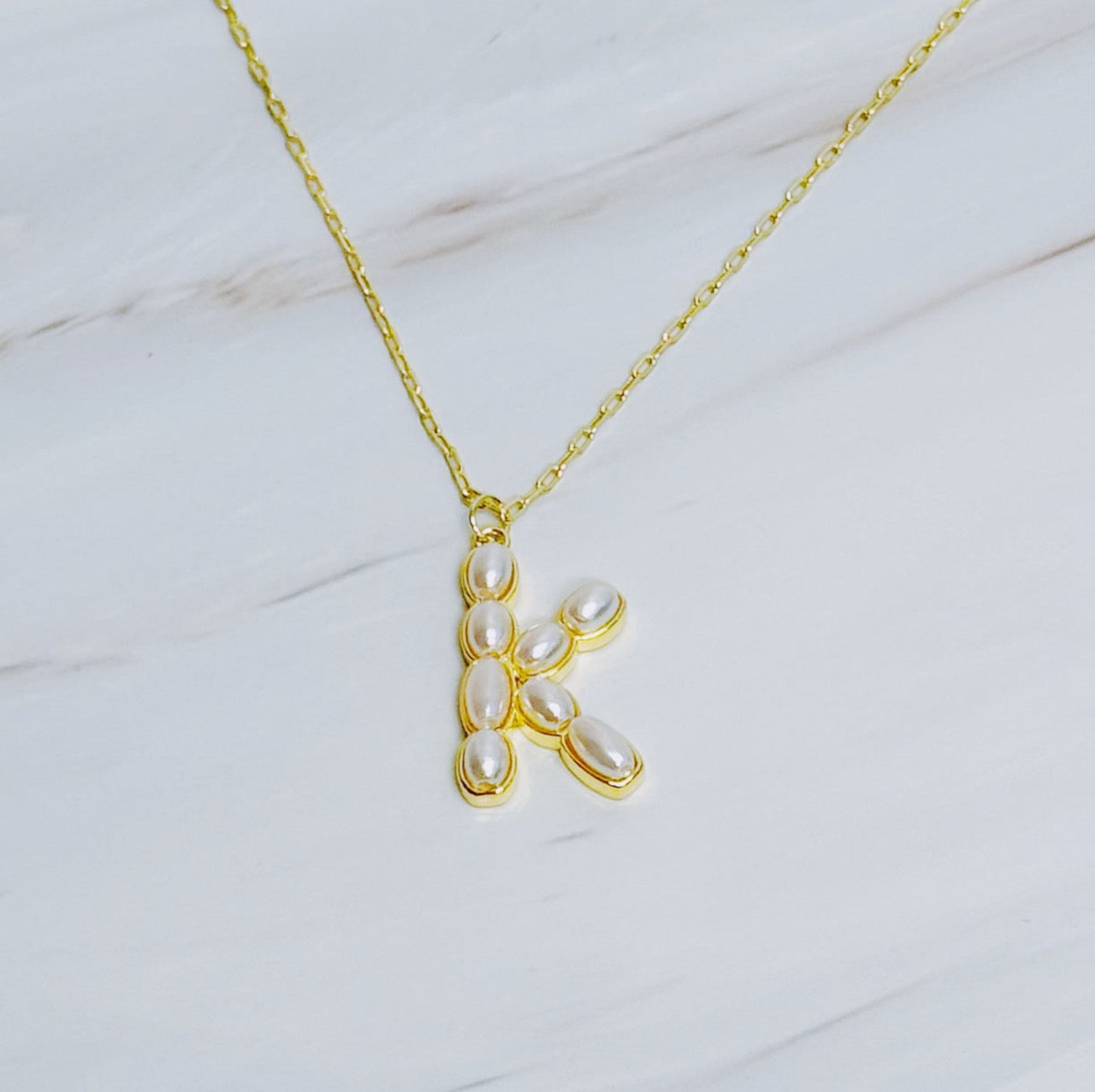Pearl Mosaic Initial Pendant Necklace