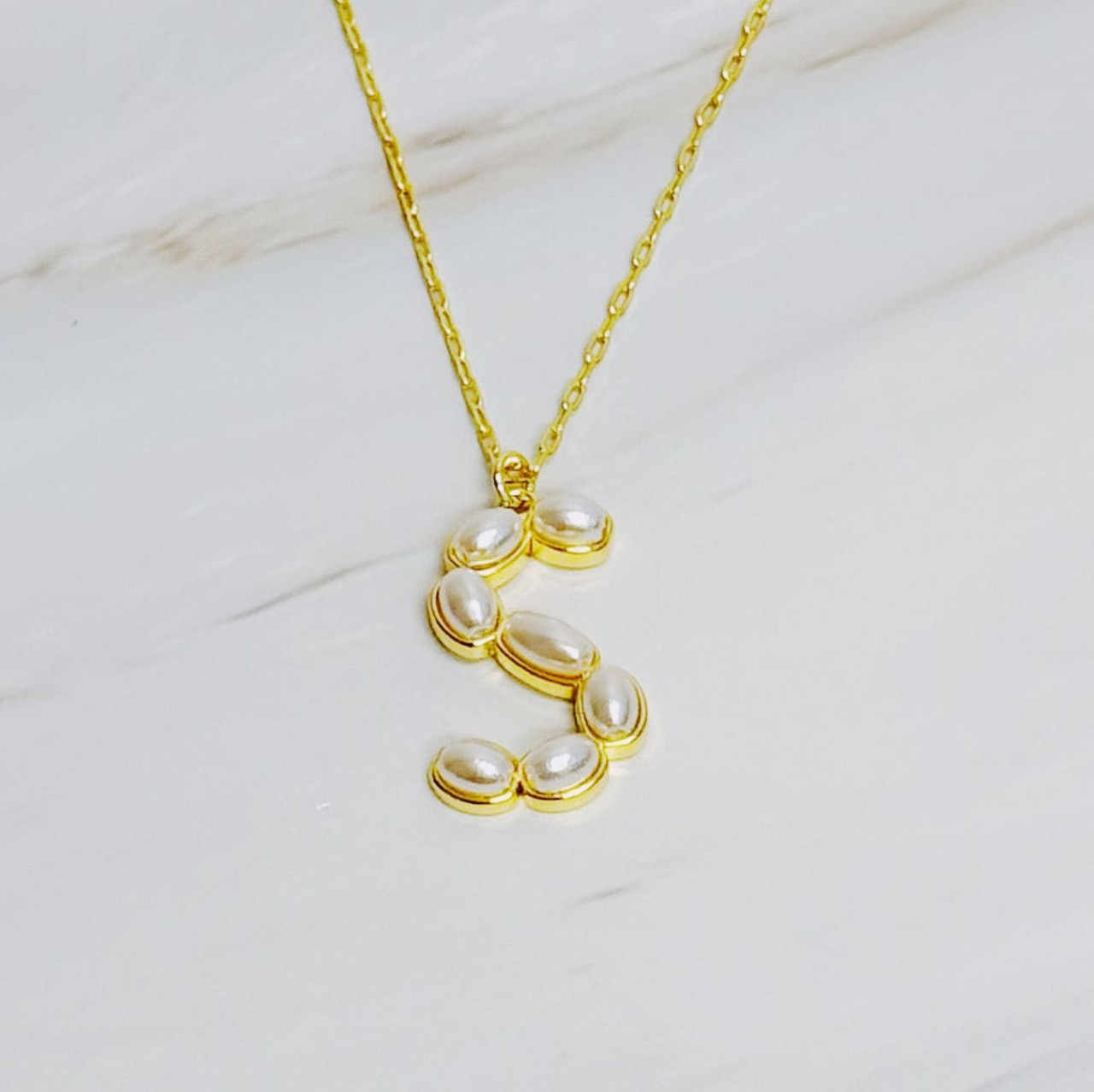 Pearl Mosaic Initial Pendant Necklace