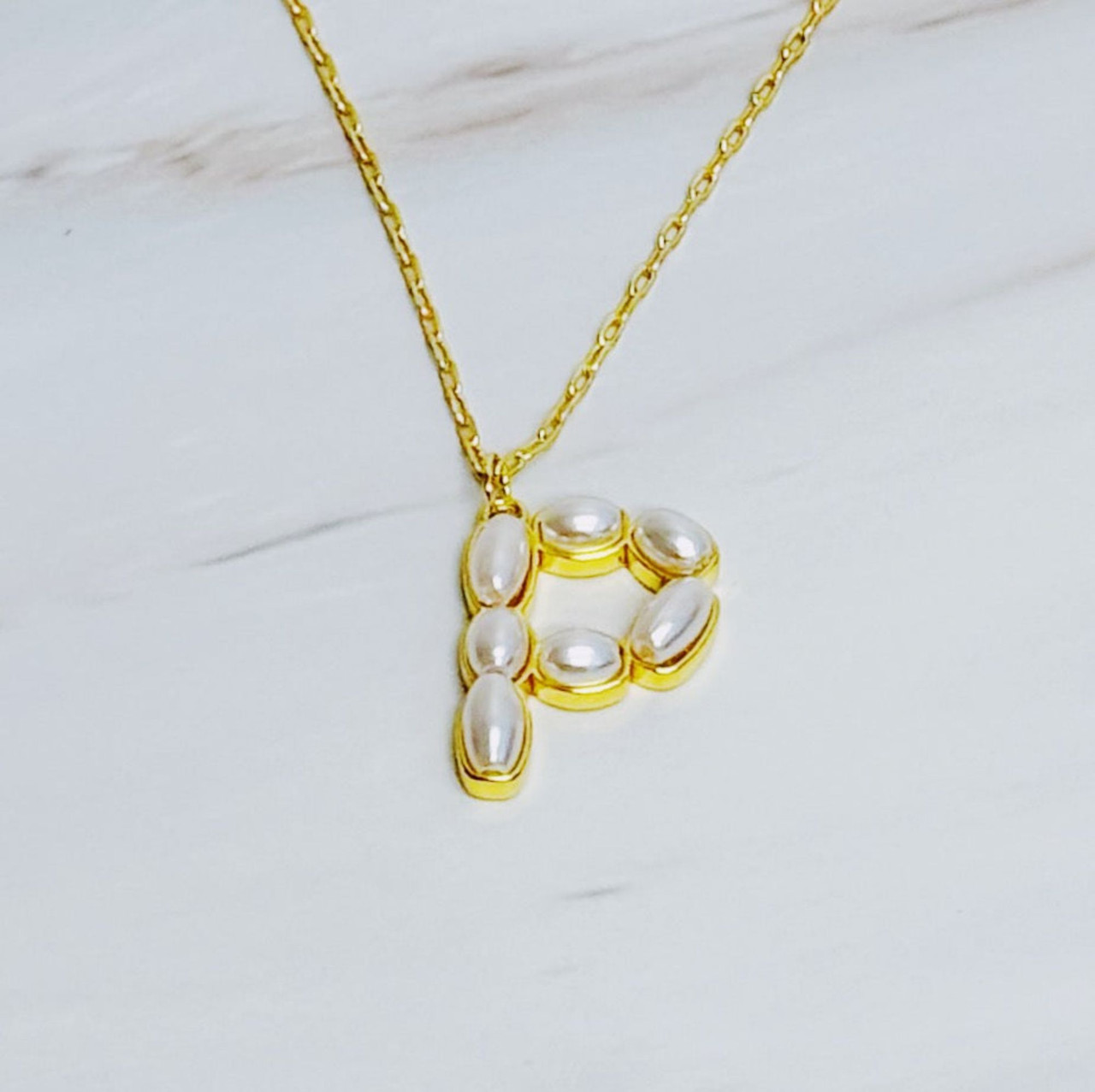 Pearl Mosaic Initial Pendant Necklace