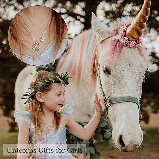Easter Basket Stuffers - Easter Gifts for Kids Girls, Unicorn Necklace Gifts for Teen Girls Kid, Colorful CZ Heart Pendant Initial Unicorn Necklaces for Girl Jewelry Birthday Gift for Girl Kid