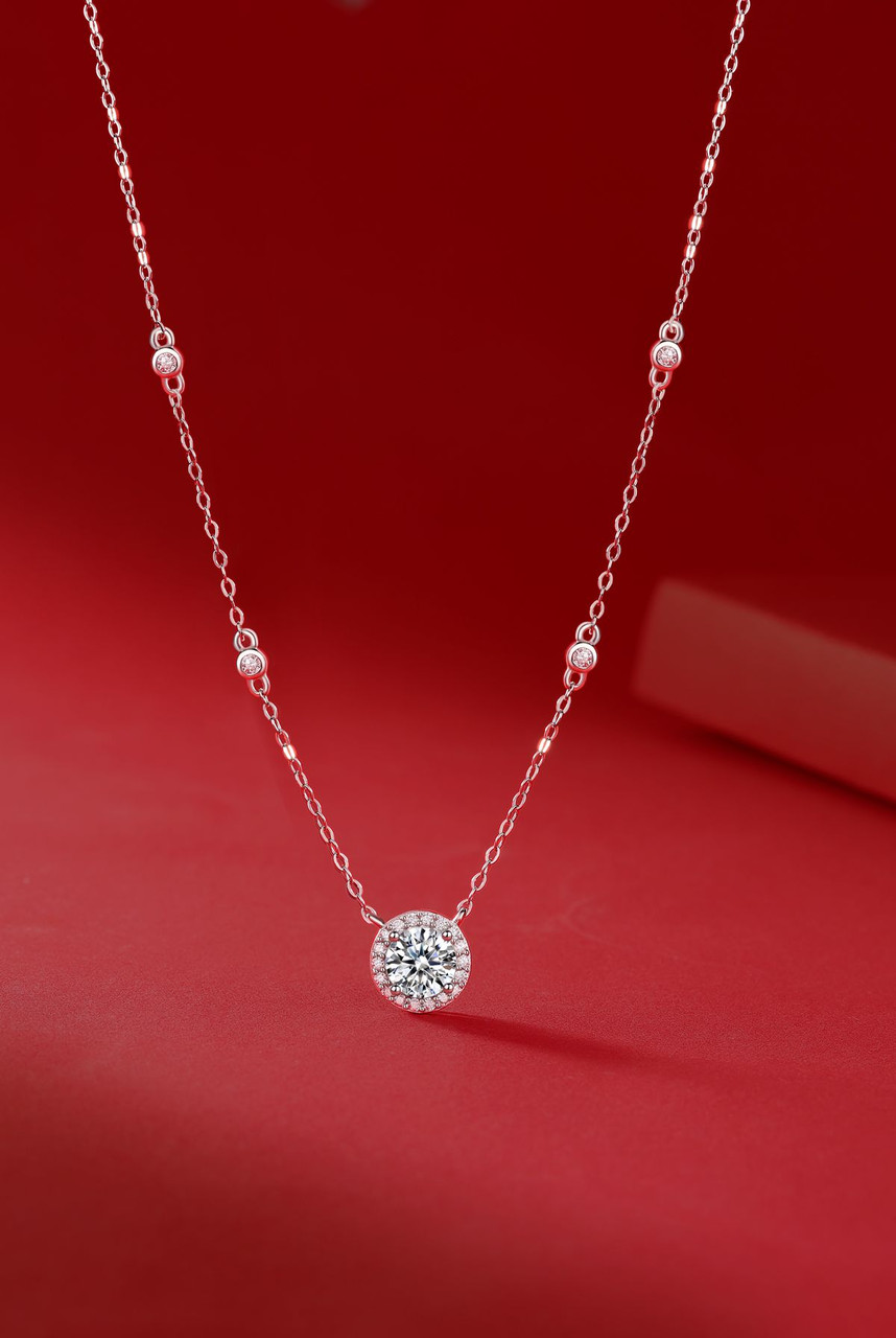 Starlight - A fashionable and trendy jewelry necklace pendant set with 1-carat, 2-carat and 3-carat Moissan diamonds in S925 sterling silver and platinum plating