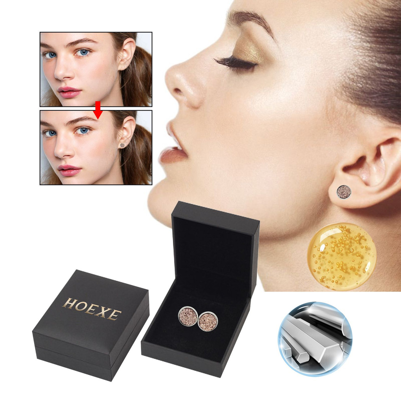 Hoexe Magnetic Earrings, No Piercing Earrings Clear Jawline Lines To Create A Beautiful Figure