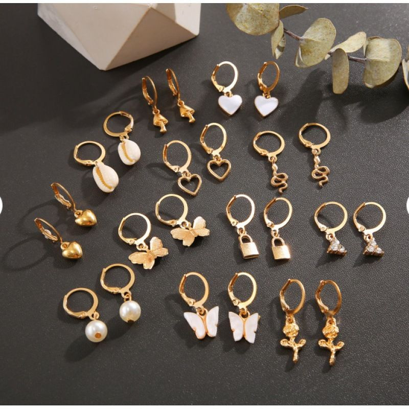 12 Pairs Of Lady Earrings Butterfly Mushroom Lock Faux Pearl Love Earring Set Fashion Earrings Gift for Women