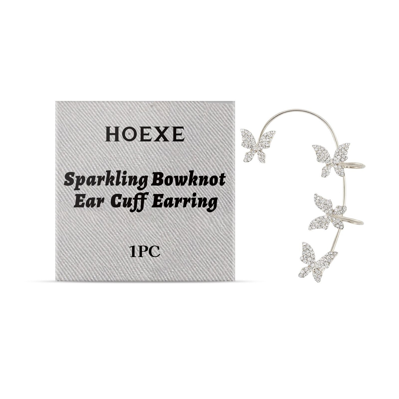Hoexe Shiny Bow Ear Clip Diamond-Encrusting Butterfly Niche Ear Clip Fashion Everything Temperament No Piercing Ear Clip