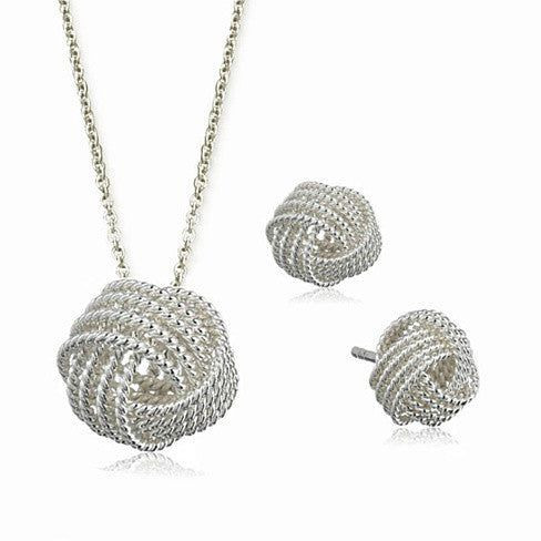 He Loves Me A Lot A Lovely Love Knot Pendant And Earrings Set