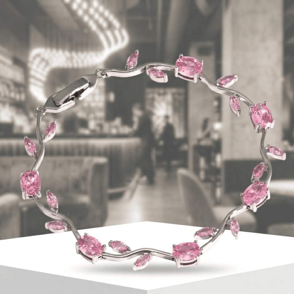 Pink Zircon Copper Bracelet for Women, Platinum Finish Tennis Bracelet, Elegant Fashion Jewelry Gift