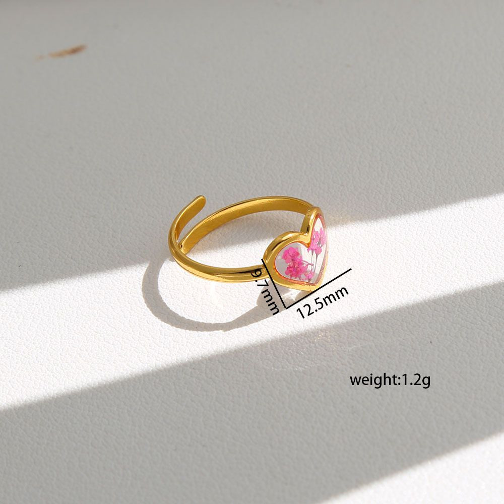 Cottagecore Real Dried Flower Resin Open Ring Women Gold Plated Boho Botanical Adjustable Aesthetic Fashion Jewelry