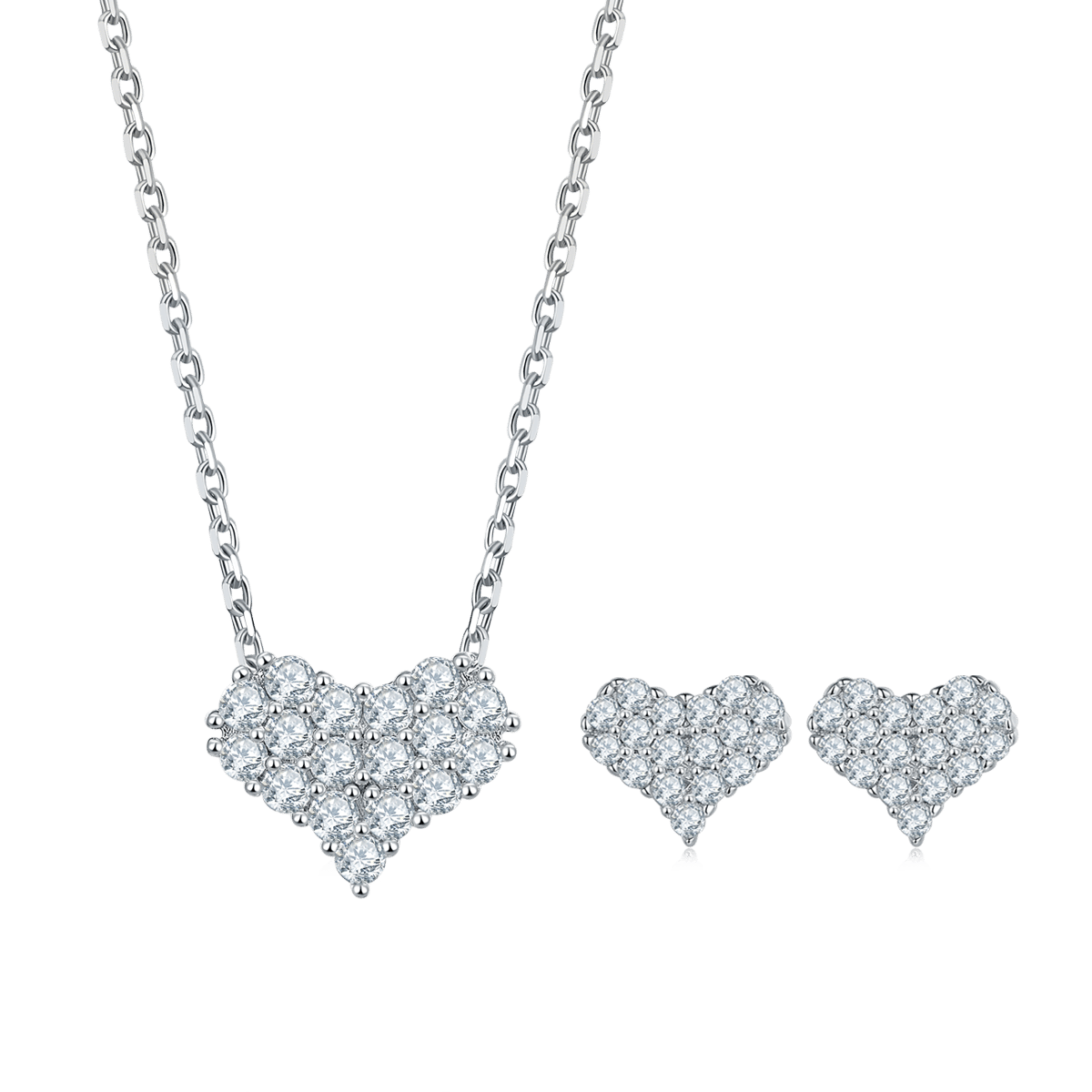 A fashionable and popular jewelry necklace pendant set, featuring Monnes stone, made of 925 silver and plated with platinum diamonds.