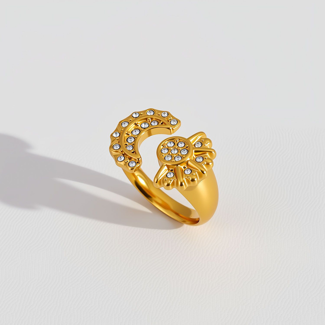 Fashionable Pearl Sunflower Titanium Steel Open Ring Gold Plated Multi-functional Retro Jewelry Adjustable Size for Men and Women