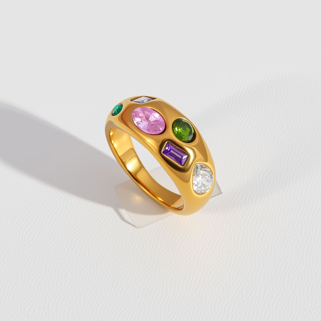 Fashionable Pearl Sunflower Titanium Steel Open Ring Gold Plated Multi-functional Retro Jewelry Adjustable Size for Men and Women