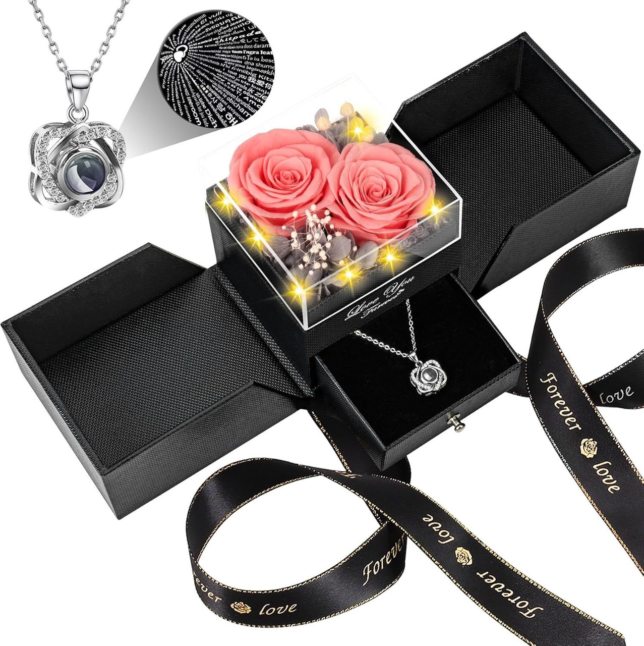 Preserved Red Real Rose with Heart I Love You Necklace -Mothers Day Gifts for Mom Her Wife Girlfriend Grandma on Valentines Mothers Day Christmas Birthday Anniversary Romantic-Red
