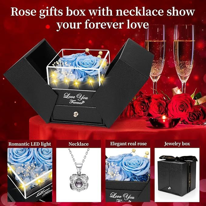 Preserved Red Real Rose with Heart I Love You Necklace -Mothers Day Gifts for Mom Her Wife Girlfriend Grandma on Valentines Mothers Day Christmas Birthday Anniversary Romantic-Red
