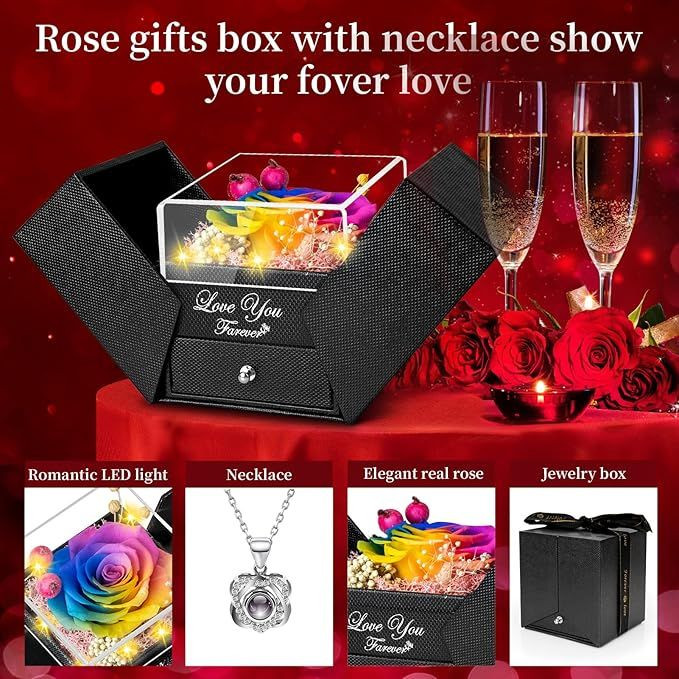 Preserved Red Real Rose with Heart I Love You Necklace -Mothers Day Gifts for Mom Her Wife Girlfriend Grandma on Valentines Mothers Day Christmas Birthday Anniversary Romantic-Red