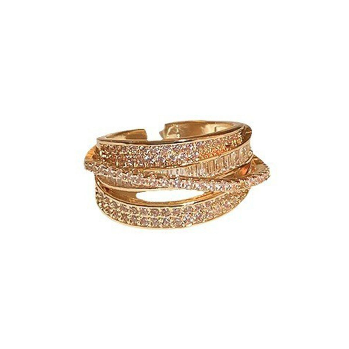 Luxury 3 Layer Paved Cubic Zirconia Open Ring For Women, T Square Cut CZ Diamond Adjustable Cuff Ring, Sparkly Silver Plated Statement Stackable Party Wedding Fashion Jewelry Gift