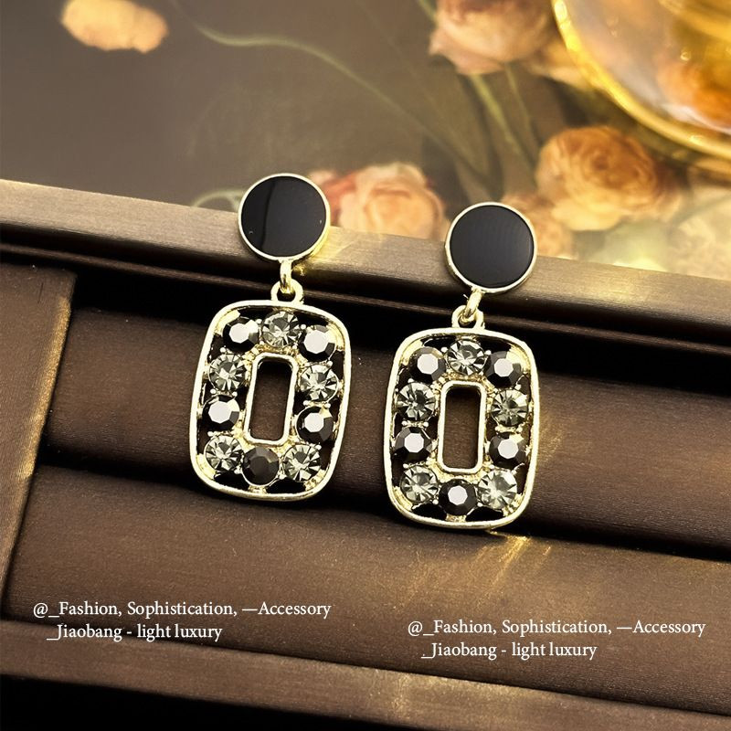 Elegant Black Enamel Square Pearl Drop Earrings for Women, 4Pcs Princess Cut Cubic Zirconia Sparkling Dangle Earrings, Luxury Vintage Formal Wedding Party Jewelry Gift