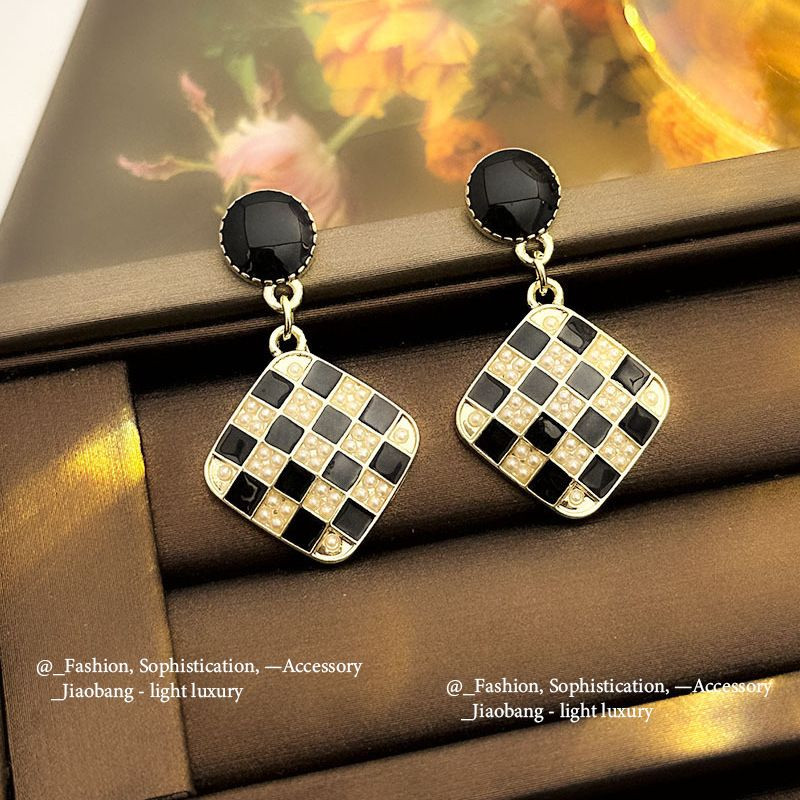 Elegant Black Enamel Square Pearl Drop Earrings for Women, 4Pcs Princess Cut Cubic Zirconia Sparkling Dangle Earrings, Luxury Vintage Formal Wedding Party Jewelry Gift