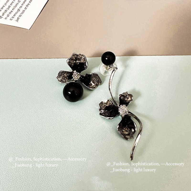 Elegant Black Enamel Square Pearl Drop Earrings for Women, 4Pcs Princess Cut Cubic Zirconia Sparkling Dangle Earrings, Luxury Vintage Formal Wedding Party Jewelry Gift