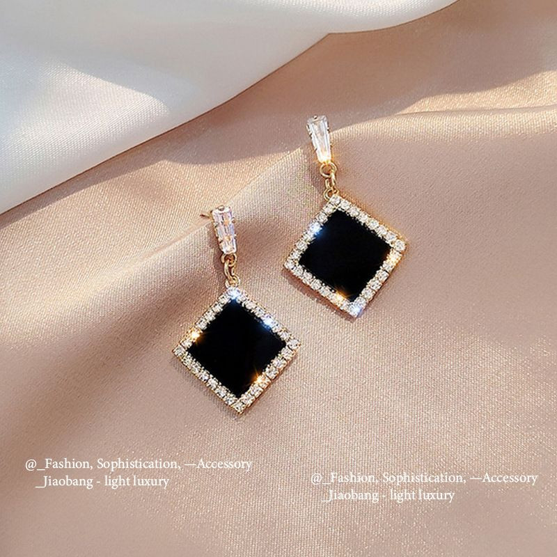 Elegant Black Enamel Square Pearl Drop Earrings for Women, 4Pcs Princess Cut Cubic Zirconia Sparkling Dangle Earrings, Luxury Vintage Formal Wedding Party Jewelry Gift