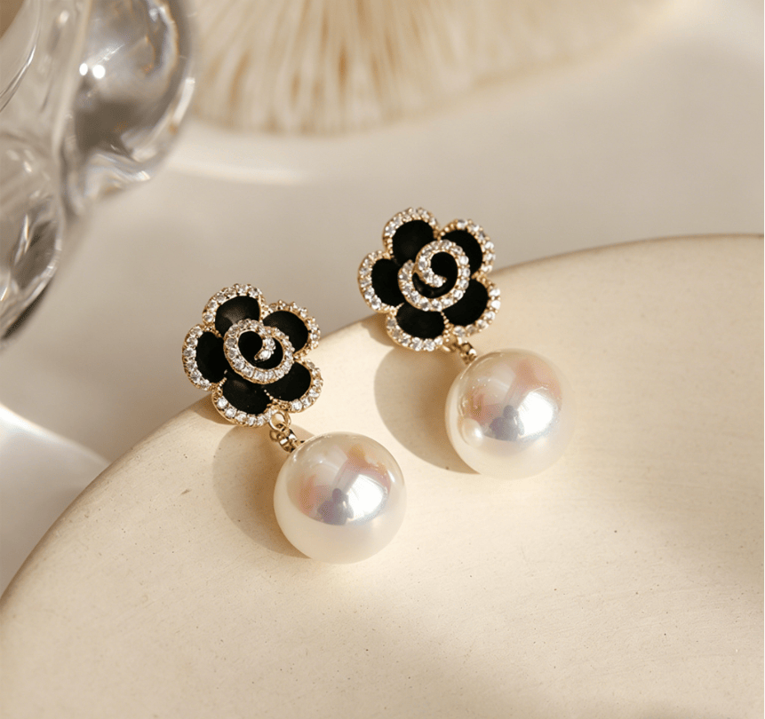 Elegant Black Enamel Square Pearl Drop Earrings for Women, 4Pcs Princess Cut Cubic Zirconia Sparkling Dangle Earrings, Luxury Vintage Formal Wedding Party Jewelry Gift
