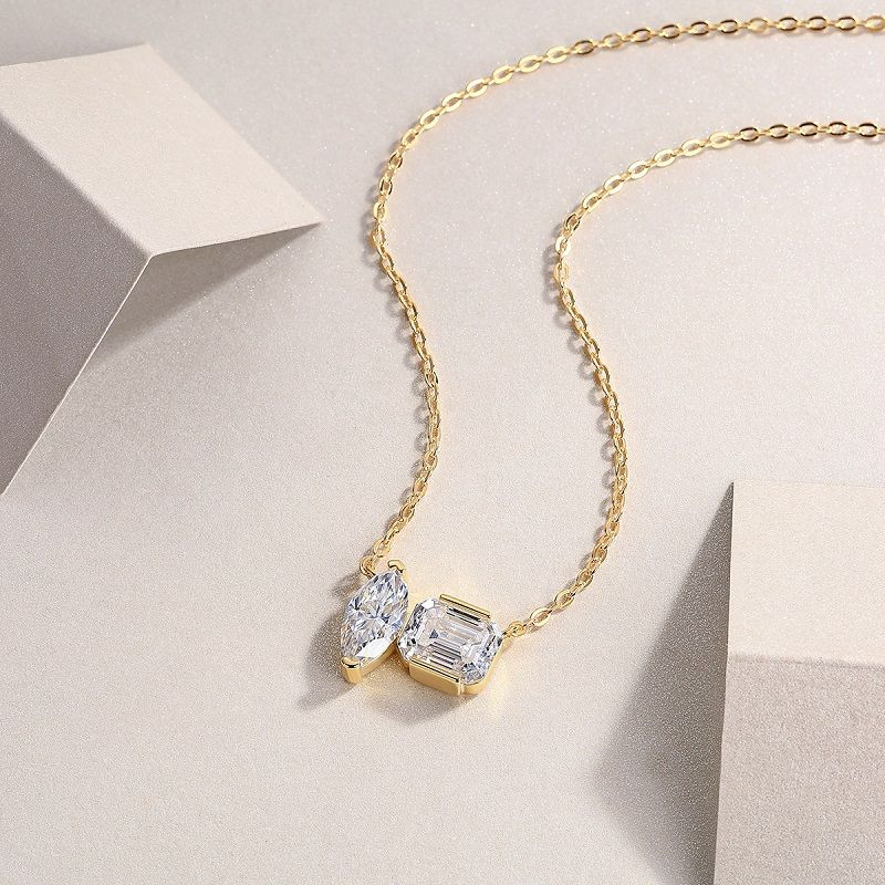 A fashionable and popular jewelry necklace pendant set, featuring Monnes stone, made of 925 silver and plated with platinum diamonds