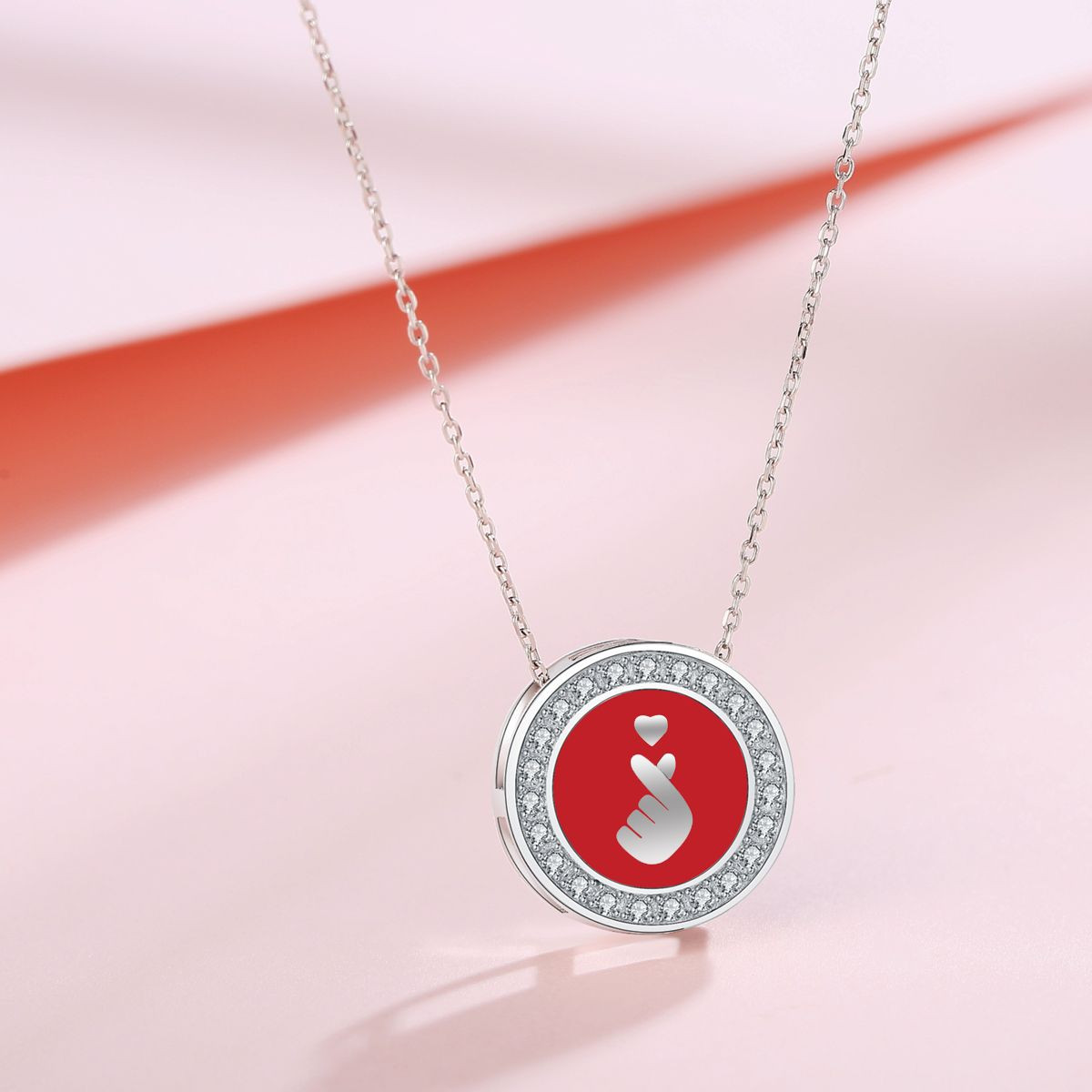 Emma Manor 925 Sterling Silver 5A CZ Diamond Enamel Finger Kiss Pendant Necklace for Women