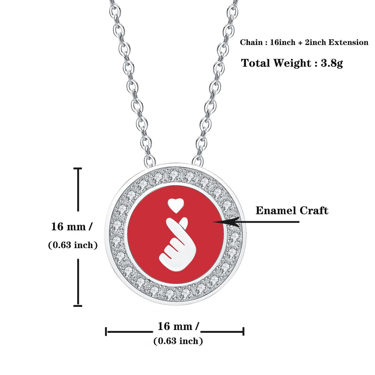 Emma Manor 925 Sterling Silver 5A CZ Diamond Enamel Finger Kiss Pendant Necklace for Women